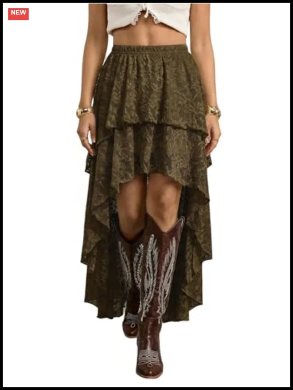 Women's Maxi Skirt High Waist Ruffle Hem Y2K Festival Concert Outfit